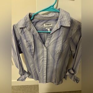 Express Essential blue striped button up shirt